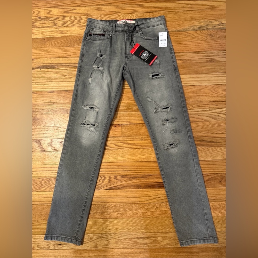 Akademiks Jeanius Slim/Skinny Fit Gray Distressed  Jeans - Mens 30x32